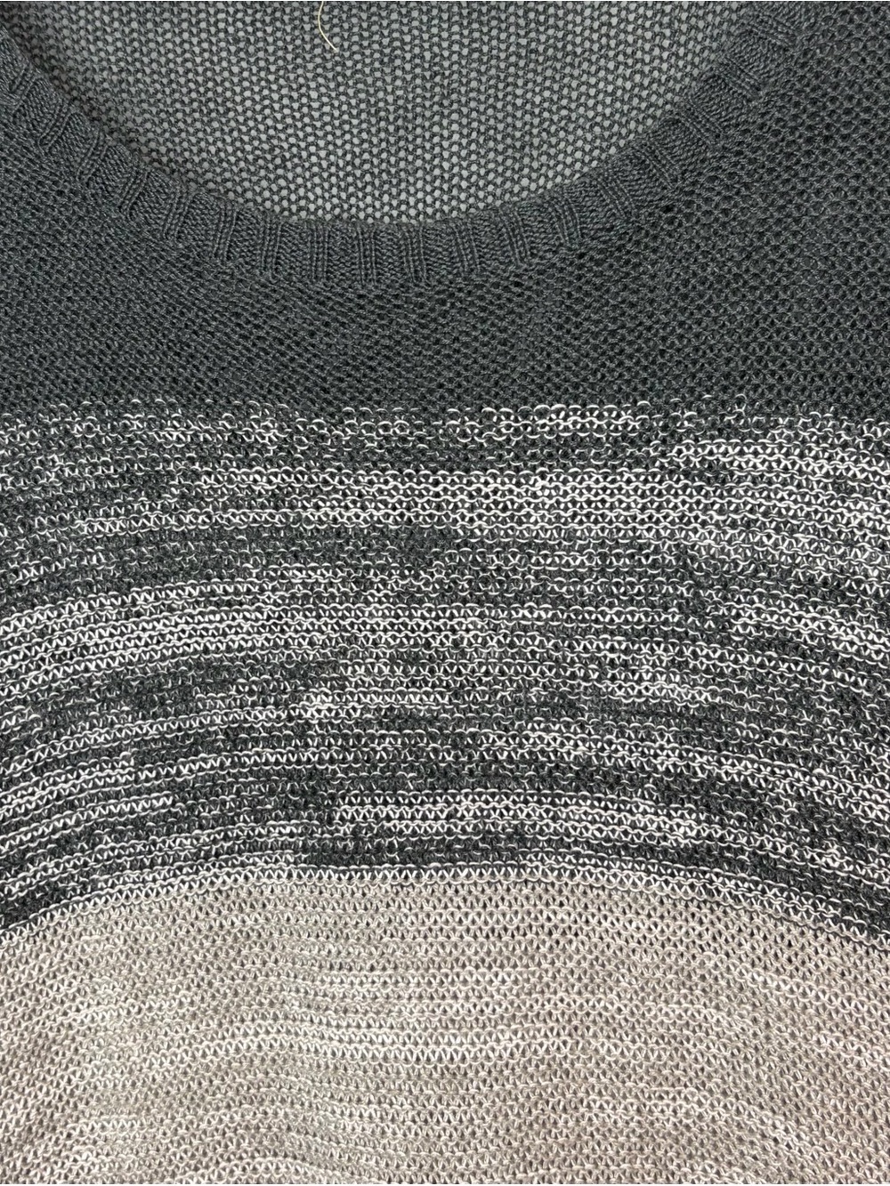 Eileen Fisher Black and Gray Striped Lightweight Scoop-Neck Sweater - Picture 6 of 6